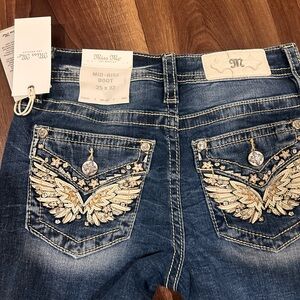 Miss Me Women's Blue Boot Cut Jeans with Gold Embellishments